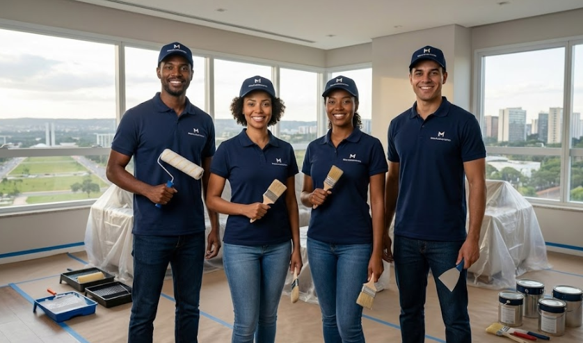 Equipe profissional MaxAcabamento uniformizada